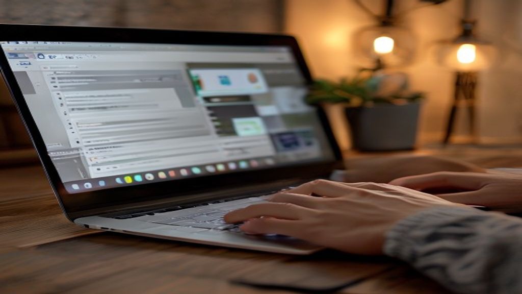 [本文IMAGE_2] 'hands typing on laptop keyboard with AI assistant chat window visible on screen, cozy japanese apartment ba