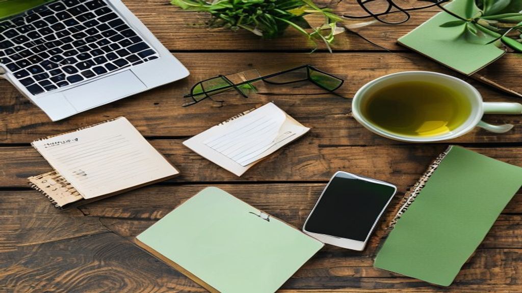 [本文IMAGE_4] inspiring flat lay of business success items on wooden desk, laptop, smartphone, notebook with handwritten n
