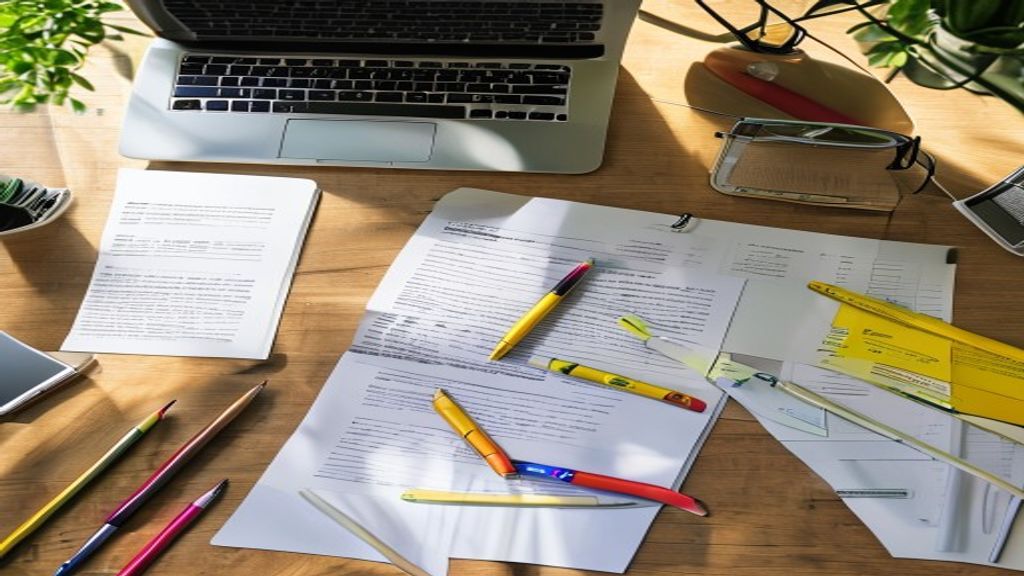 [本文IMAGE_3] 'comparison chart on paper documents spread on desk, highlighter pens, laptop in background, japanese office