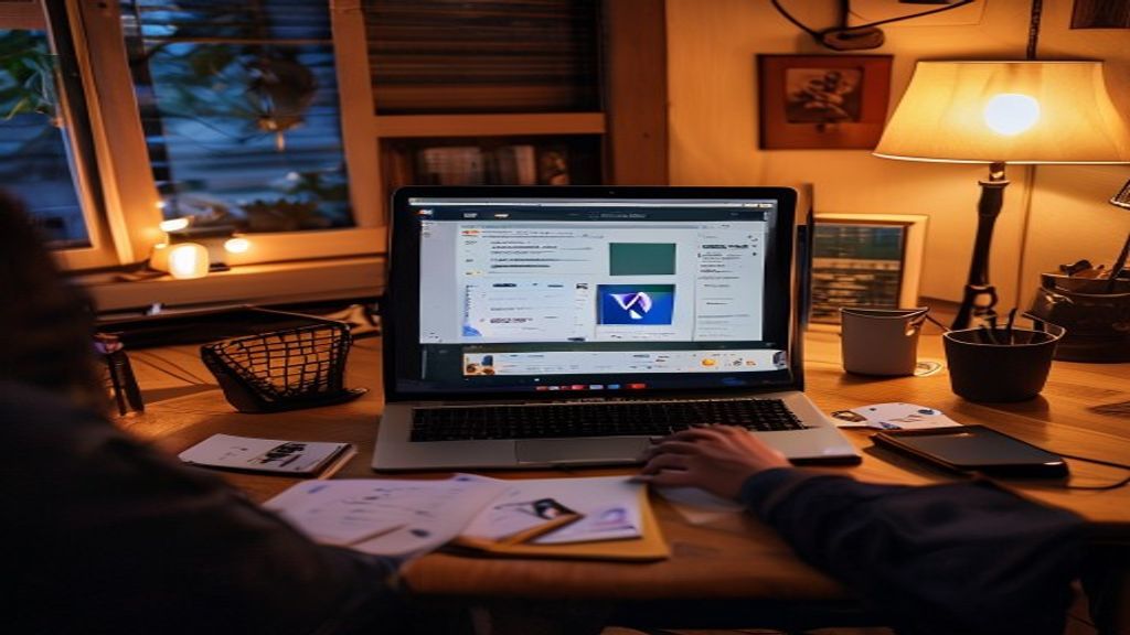 [本文IMAGE_4] laptop showing wordpress dashboard with writing tools scattered around, japanese home office environment, ev