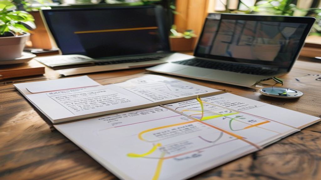 [本文IMAGE_3] comparison chart printed on paper with highlighter marks, laptop in background, organized desk setup, natura