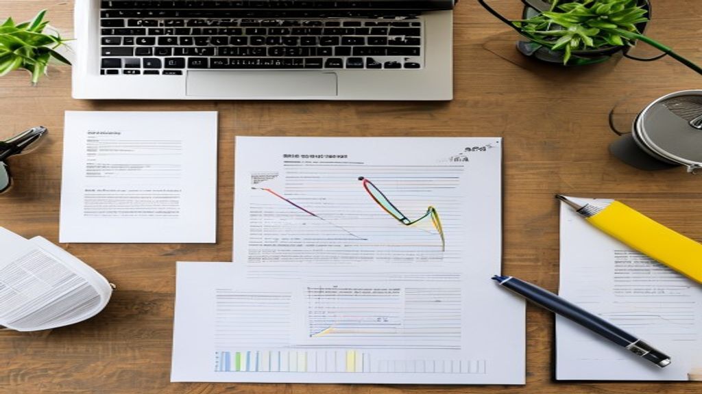 [本文IMAGE_3] 'comparison chart paper documents spread on desk with highlighter pen, laptop in background, japanese busine