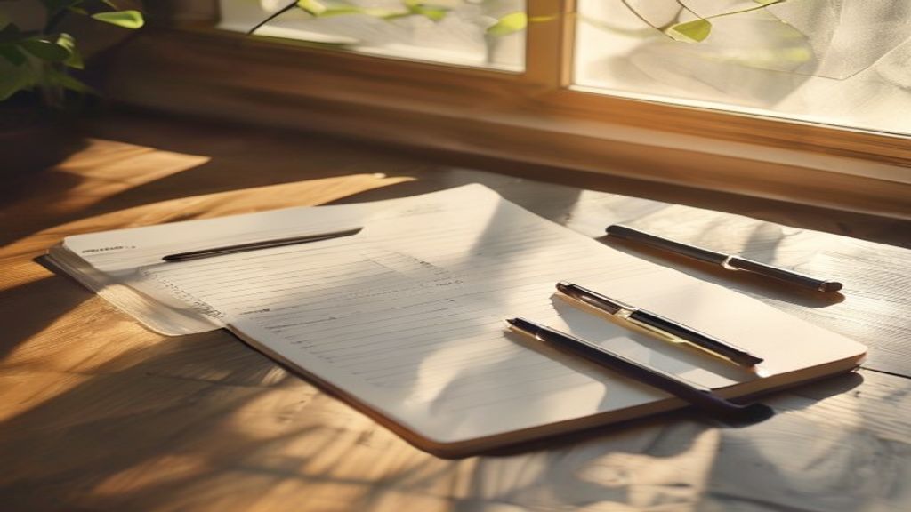 [本文IMAGE_4] notebook with checklist and pen on wooden desk, smartphone beside it, morning sunlight through window, japan
