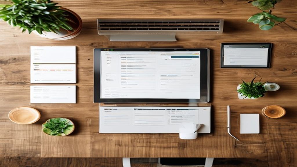 [本文IMAGE_3] comparison chart documents and tablet on wooden desk, japanese minimalist style office, multiple browser tab