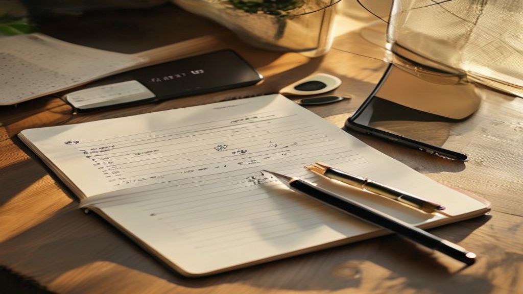 [本文IMAGE_4] notebook with handwritten checklist and pen, smartphone showing notification, success concept, japanese mini