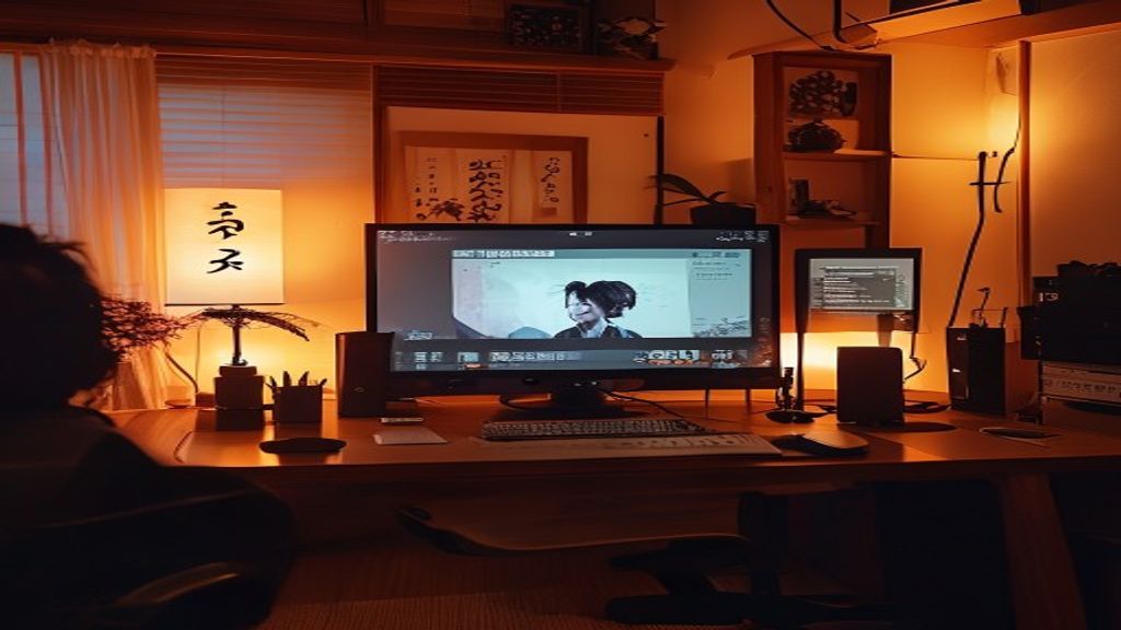 [本文IMAGE_4] completed video project on computer screen showing export dialog, celebratory atmosphere with warm lighting,