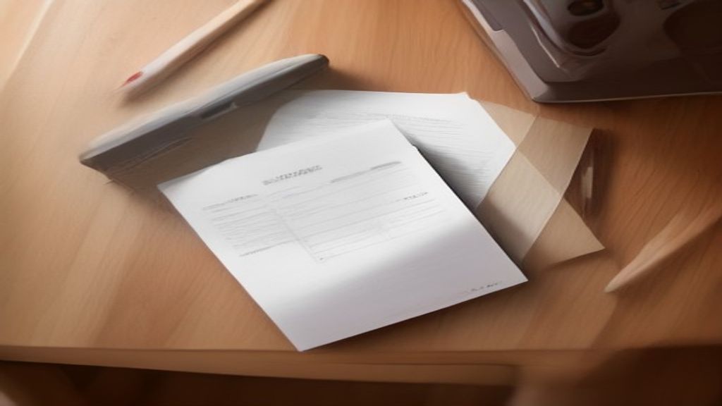 [本文IMAGE_2] neat organized receipts and expense records on wooden desk, japanese home office style, laptop showing sprea
