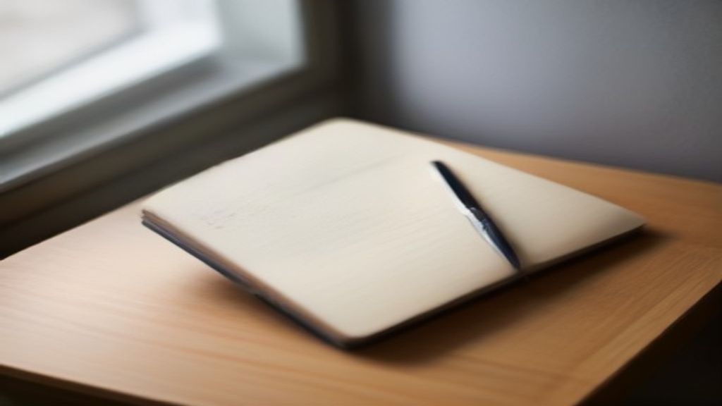 [本文IMAGE_3] notebook with handwritten notes and pen next to laptop showing search results page, wooden desk surface, nat