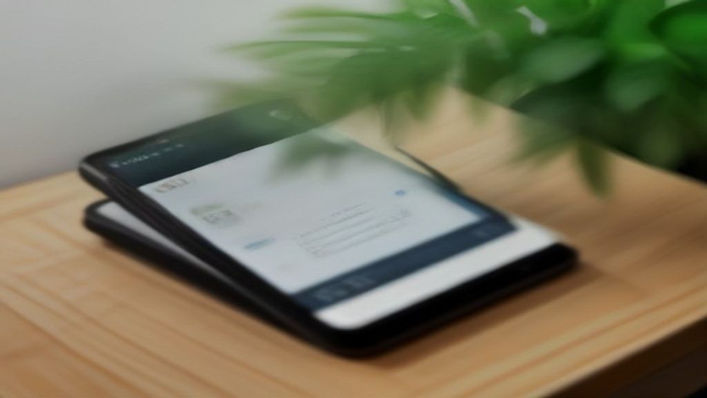 [本文IMAGE_3] smartphone displaying payment settings screen, credit card on desk, modern japanese workspace with plant dec
