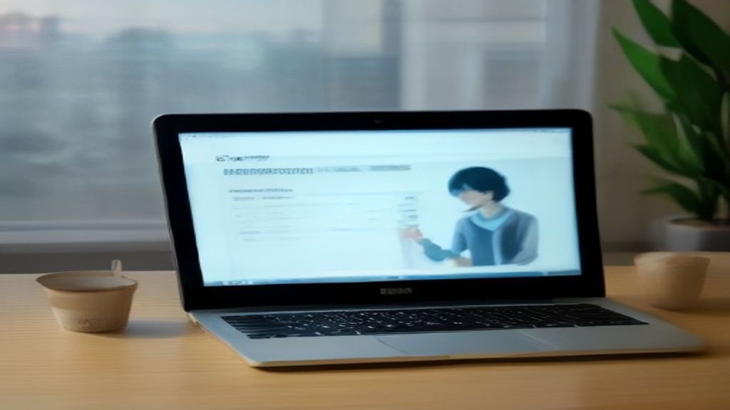 [本文IMAGE_3] laptop screen showing online marketplace dashboard with service listings, coffee cup beside keyboard, japane