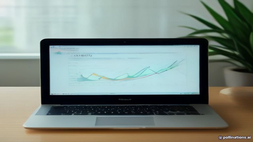 [本文IMAGE_3] laptop screen displaying website analytics dashboard with graphs, cup of green tea beside keyboard, japanese