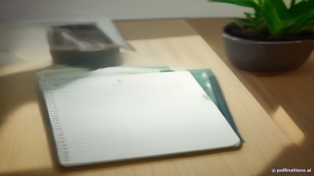 [本文IMAGE_4] notebook with seo checklist and pen beside laptop, green plant in background, japanese minimalist desk, warm