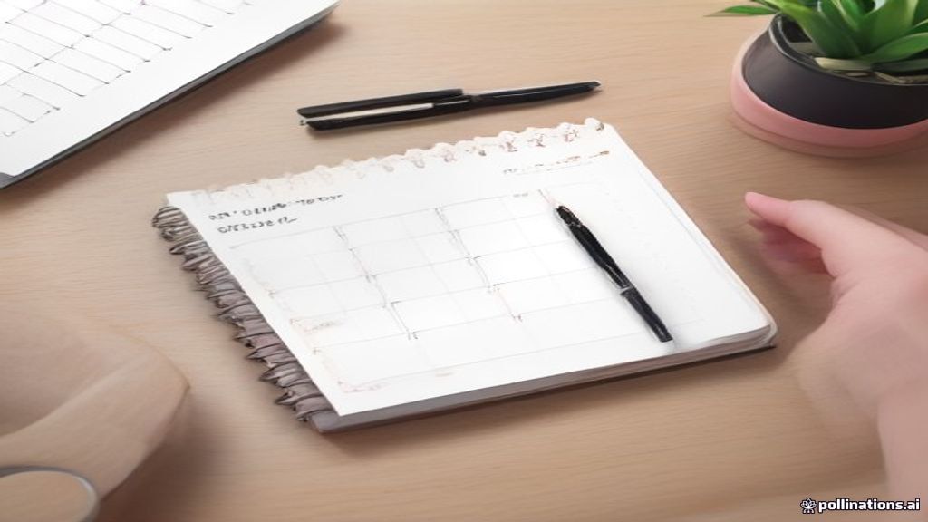 [本文IMAGE_4] flat lay of monthly planner calendar with colorful sticky notes, smartphone showing notification, pen and hi