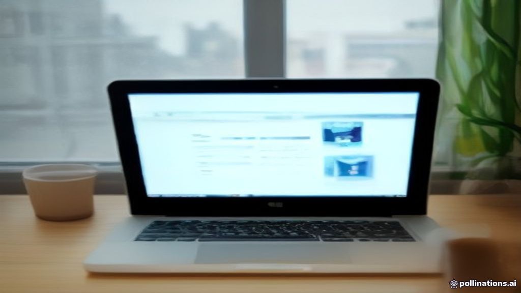 [本文IMAGE_2] laptop screen showing online shop dashboard with product listings, coffee cup beside, bright daylight from w
